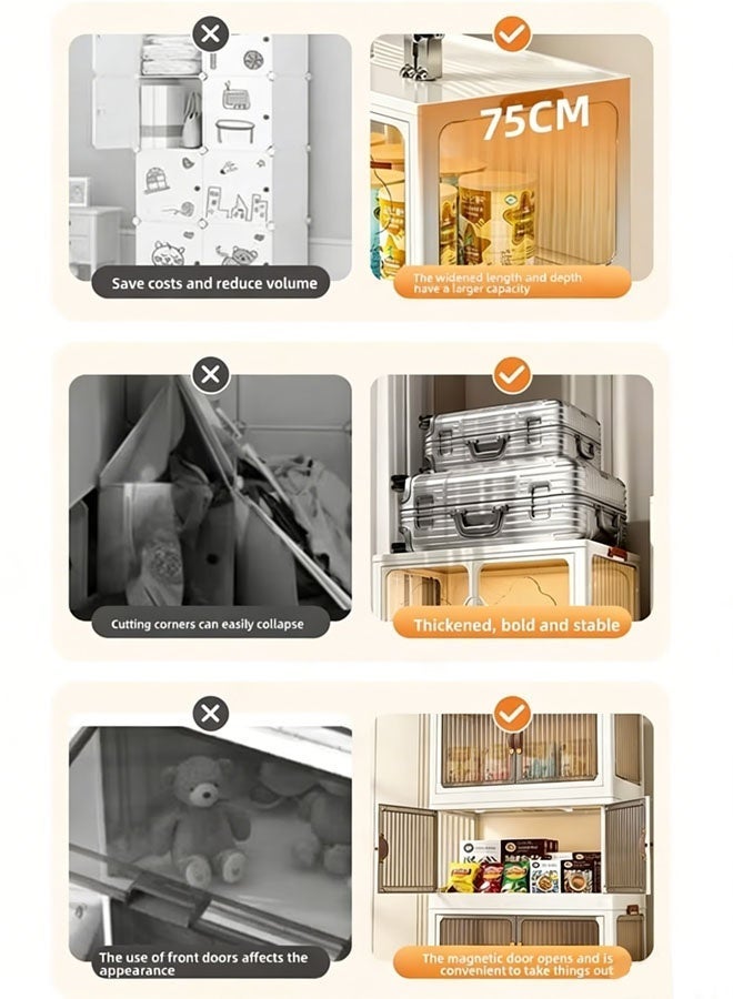 لاسولا خزانة تخزين من 5 طبقات، صندوق تخزين قابل للتكديس مع عجلات، خزانة تخزين غرفة نوم ألعاب الأطفال ذات الأبواب المزدوجة، حاويات تخزين قابلة للطي متعددة الأغراض للمنزل والمكتب 45 × 27 × 116 سم أبيض + شفاف - Image 4